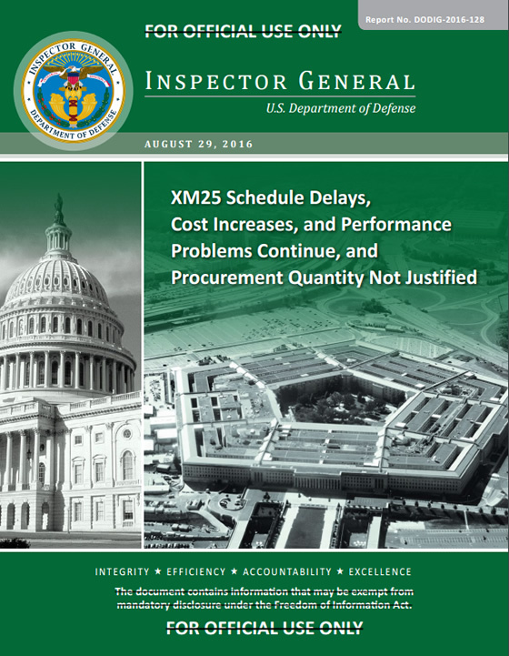 米国防総省の監察総監室が陸軍に対して「XM25」計画の進退決定を勧告。11 月にも主要方針か