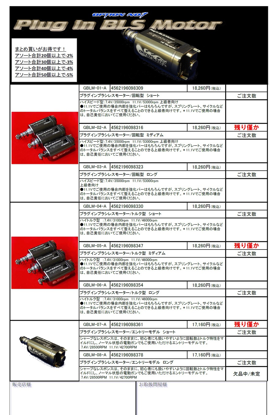 OP1製の電子トリガーやモーター再販の御案内！！！